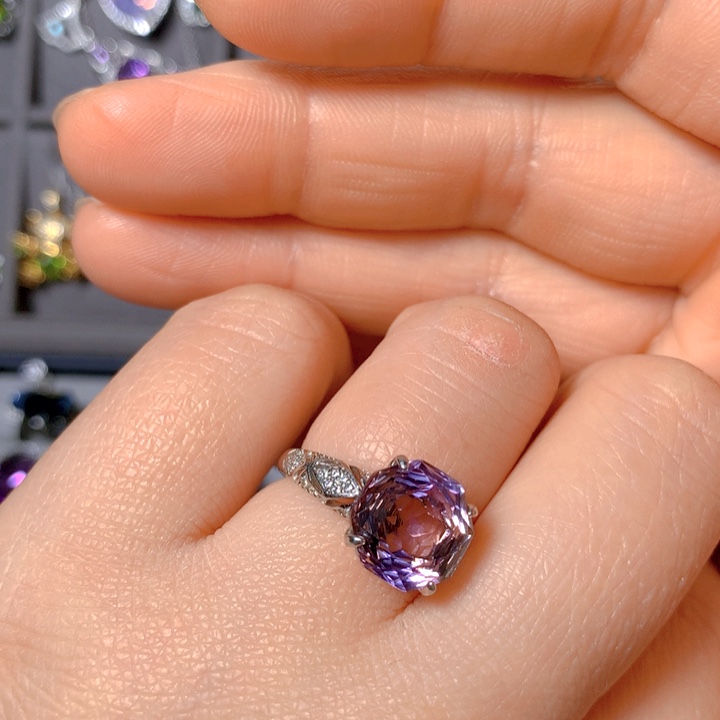 紫晶戒指银S925镶嵌一***.紫黄晶