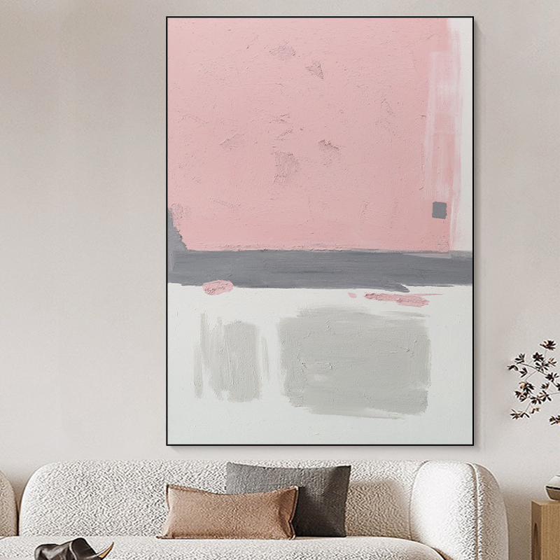 忒派粉色艺术抽象手绘油画《乐衍》北欧极简客厅画原木奶油风过道画