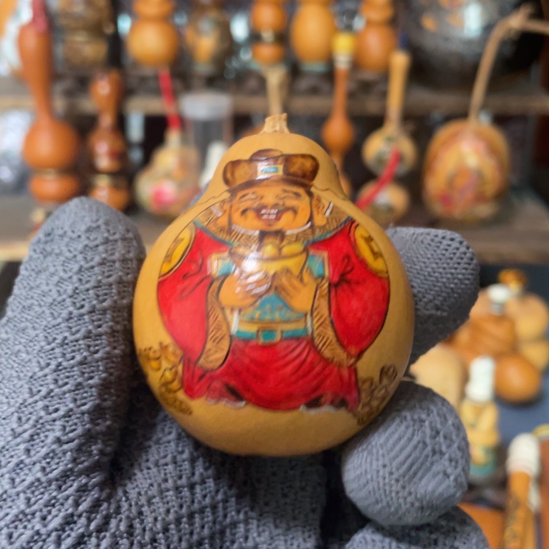 木财神烙画葫芦瓶子