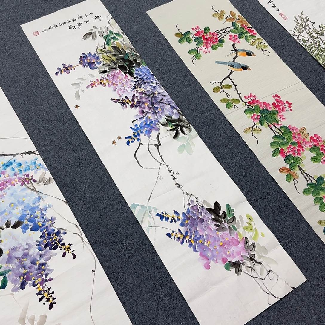 国画尺寸35X140手绘作品 