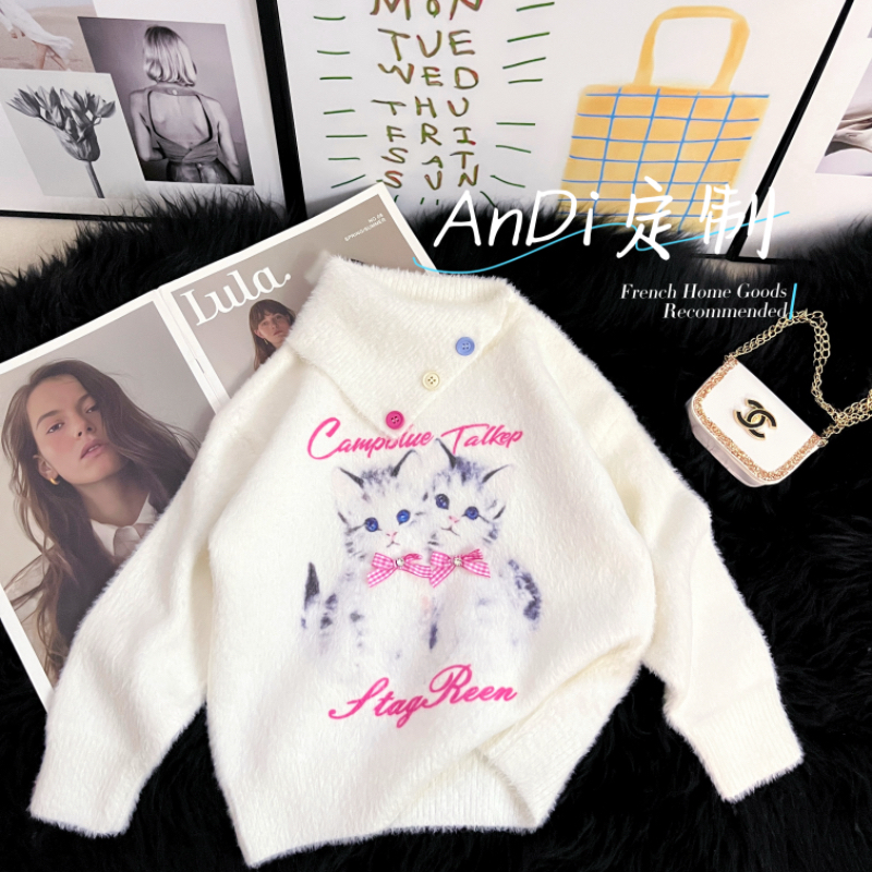 〖ANDI〗安迪订制秋季新款女童中大童可爱卡通毛衣毛衣5222