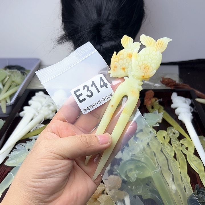 蛇纹石玉发饰合金半***冰