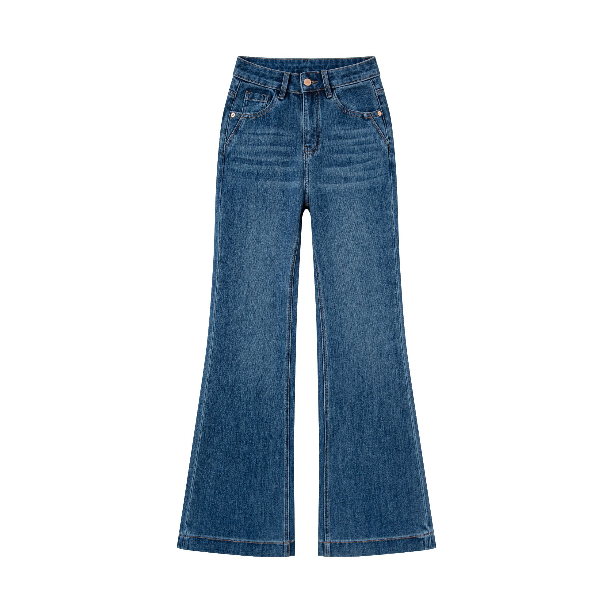 多米-【JEANS】加绒深海蓝·完美弹-高腰直筒喇叭牛仔裤女秋冬季款