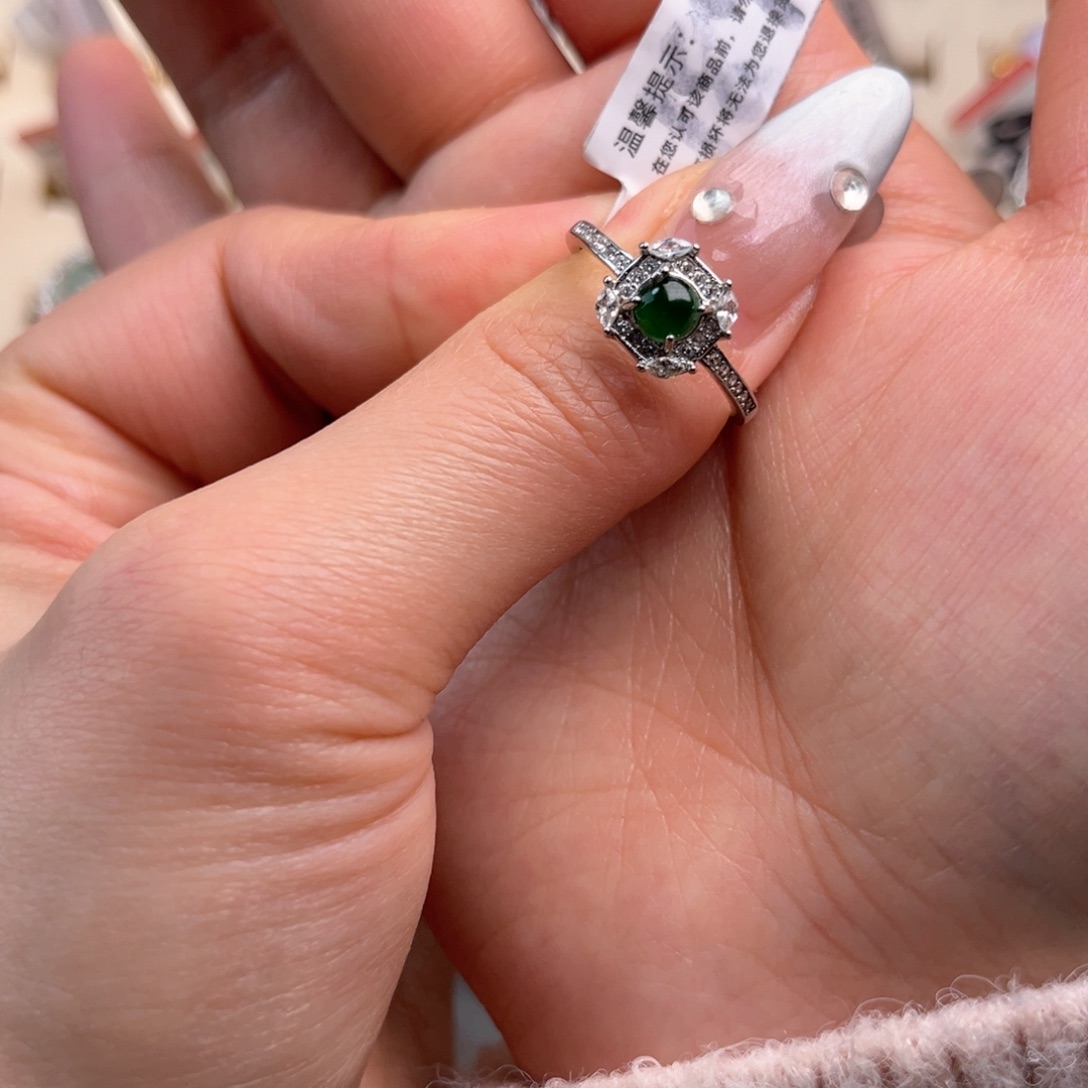 翡翠戒指银S925镶嵌658588