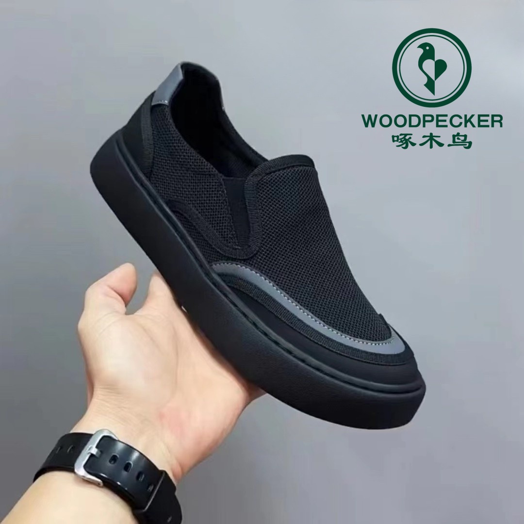 啄木鸟正品夏季一脚蹬透气网鞋男透气飞织网面板鞋男士开车专用鞋