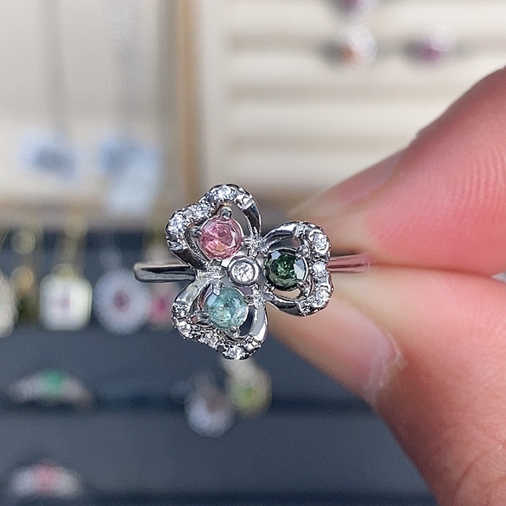 碧玺戒指银S925镶嵌戒指