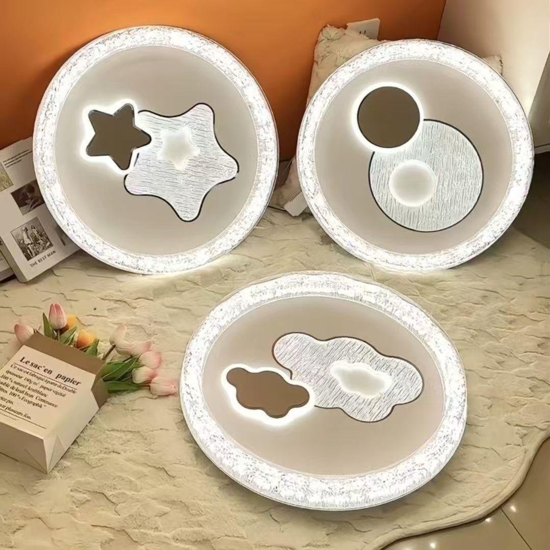 卧室星空吸顶灯2025新款意式铁艺圆形轻奢琉璃水晶云朵灯中山灯具