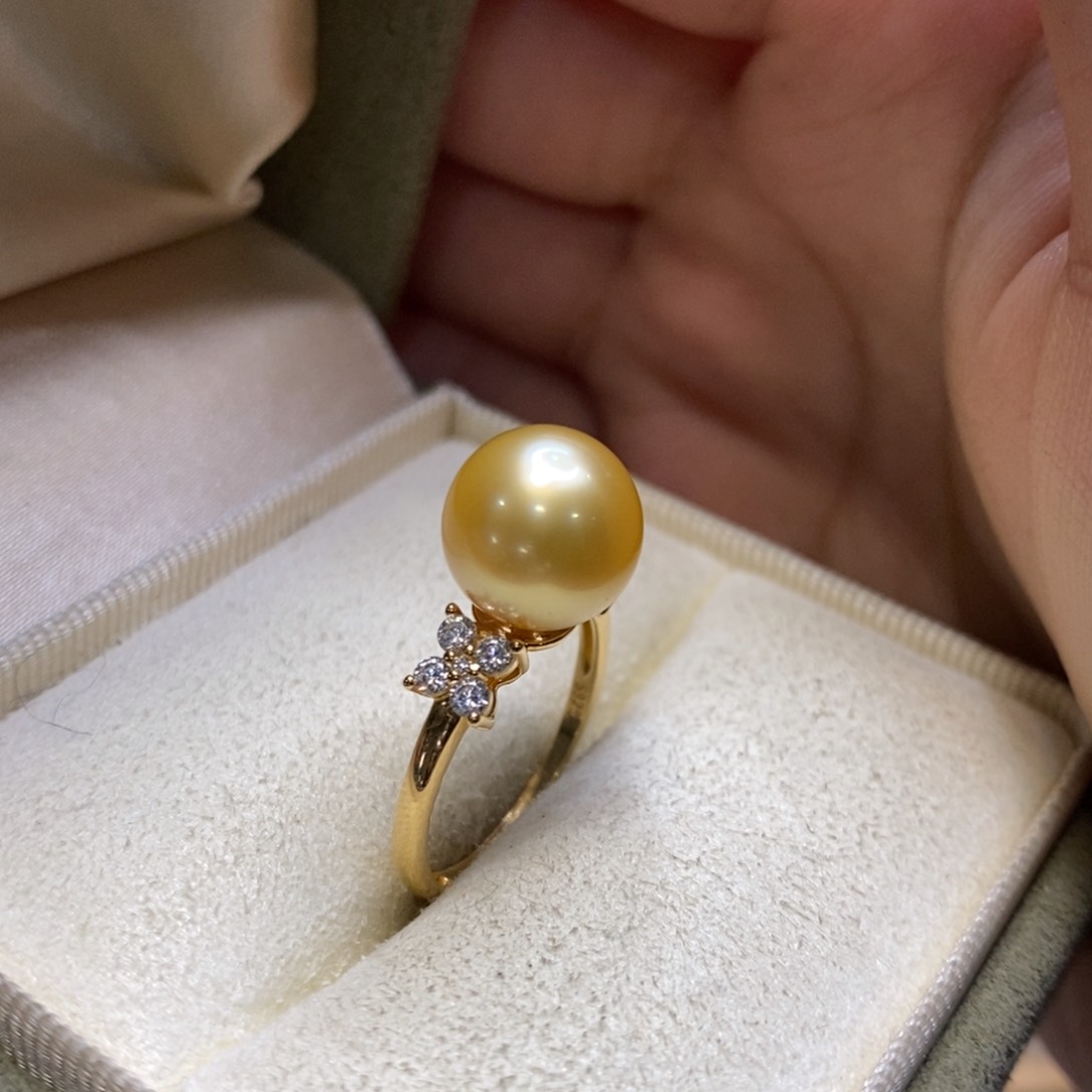 海水珍珠戒圈银S925镀金镶嵌