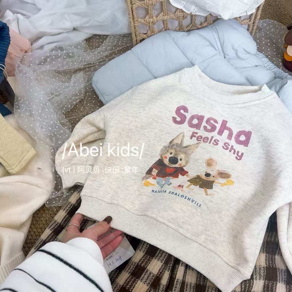 【H5】呆萌范616灰色卡通加厚绒卫衣 童装