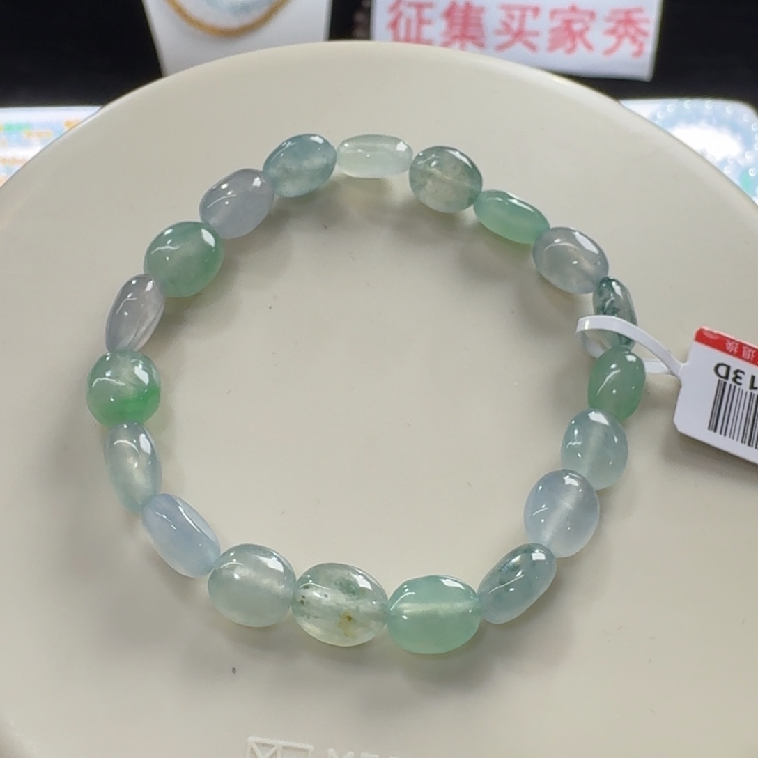 翡翠未镶嵌手串福利价冰透胶润清爽幻彩胖枣珠