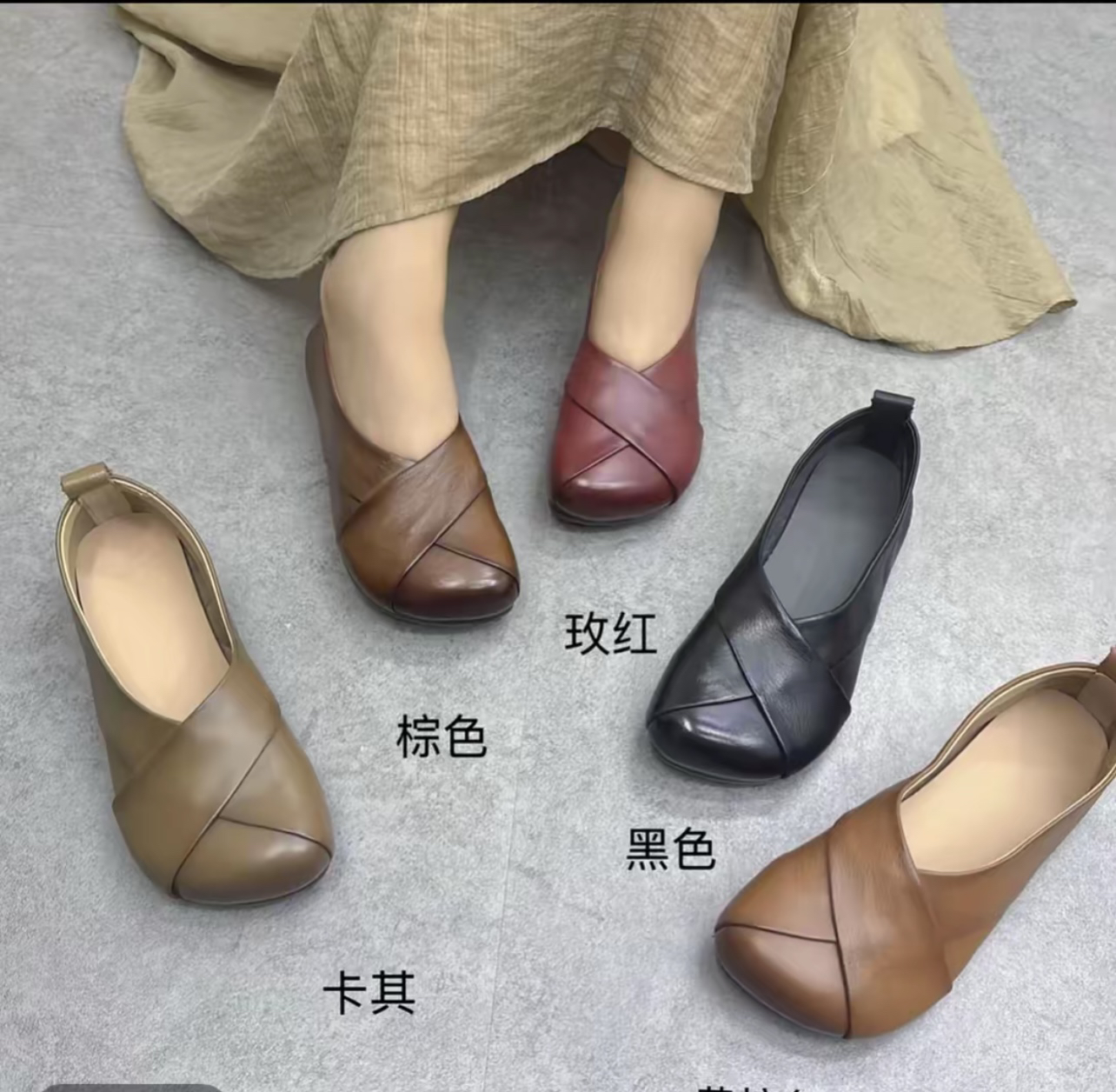新款复古真皮奶奶鞋交叉复古交叉美背单鞋百搭欧若精灵风女鞋