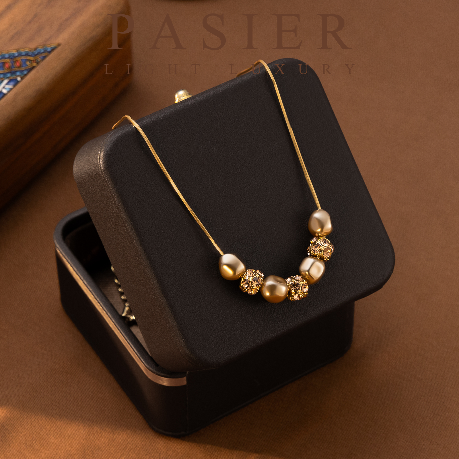 铜合金合成锆石项链 铂思亚[星语]项链BD9831咖