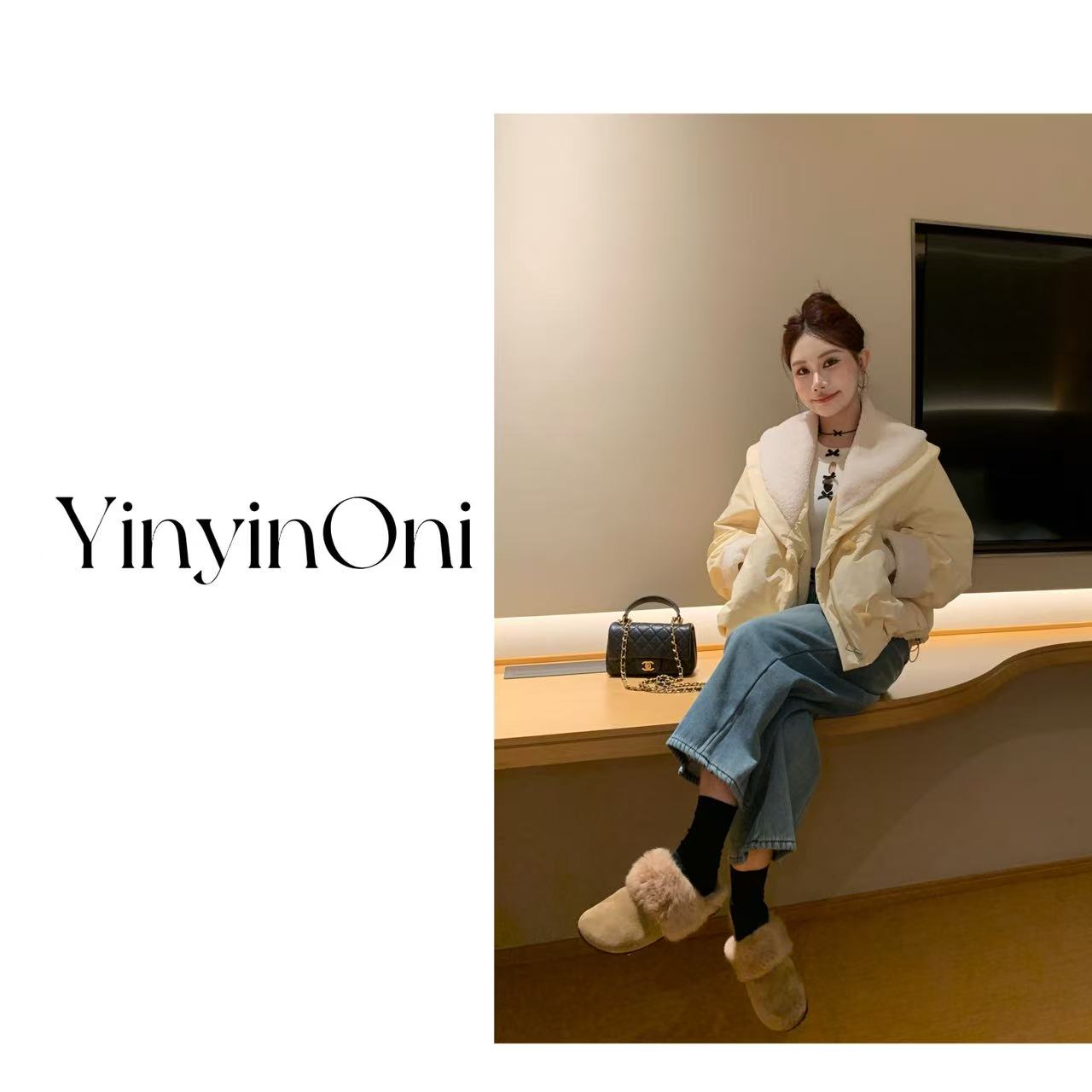茵茵欧尼（多彩冬日）拼羔羔毛派克羽绒服韩版显瘦保暖秋冬厚外套