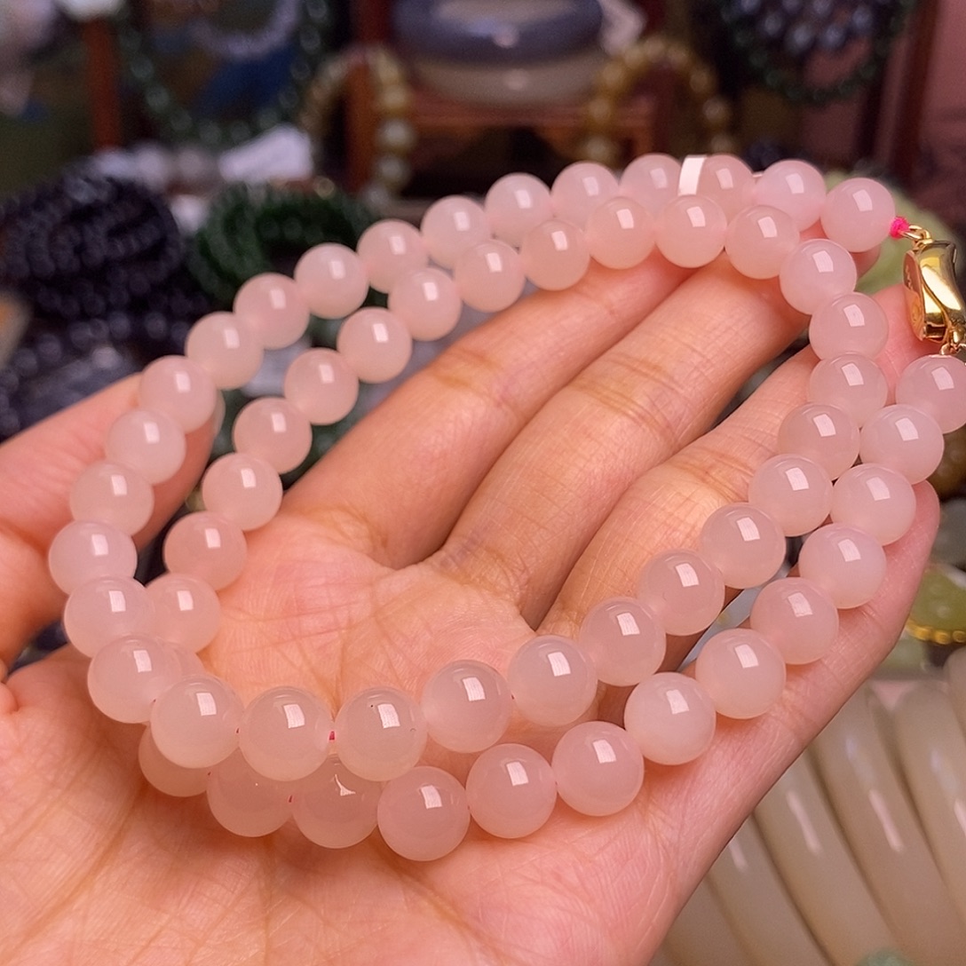 和田玉未镶嵌颈饰老矿料浓藕粉项链8m