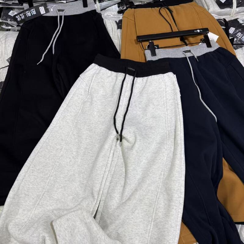 『雨美 Show』65001拼接腰抽绳加绒卫裤