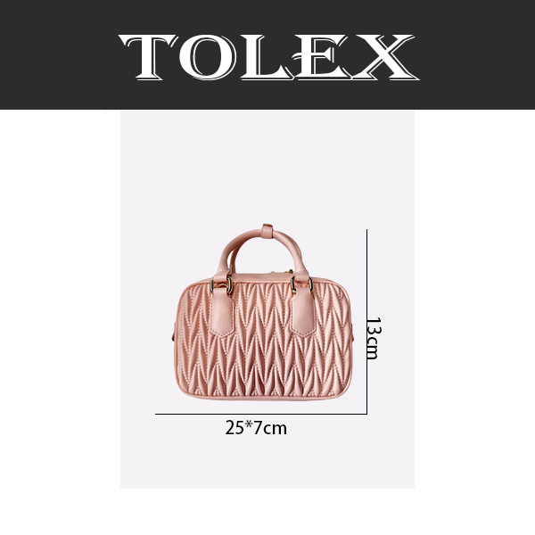 TOLEX2024新款时尚百搭手工女包褶皱粉色
