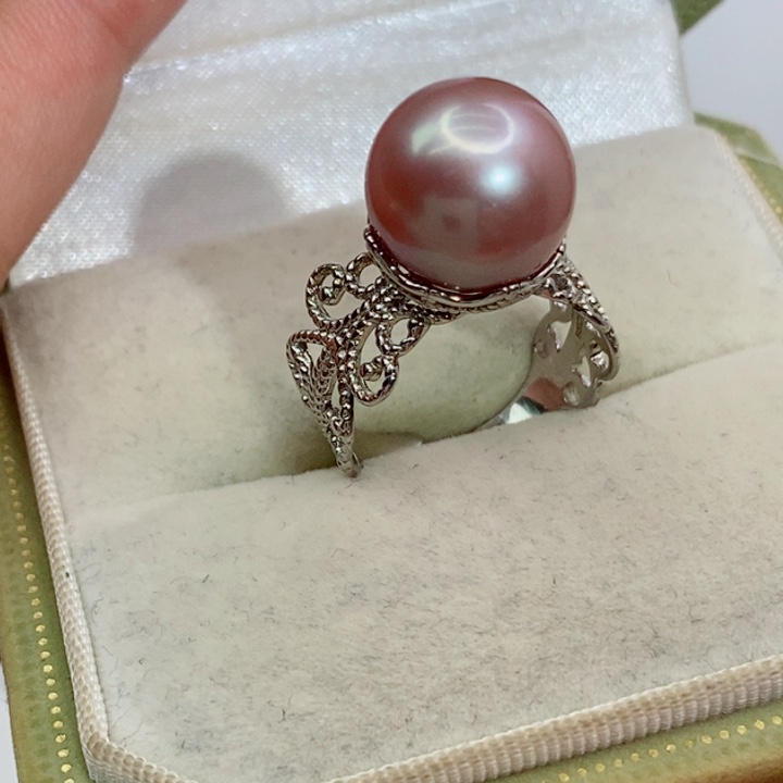 银S925镶嵌戒指淡水珍珠12mm