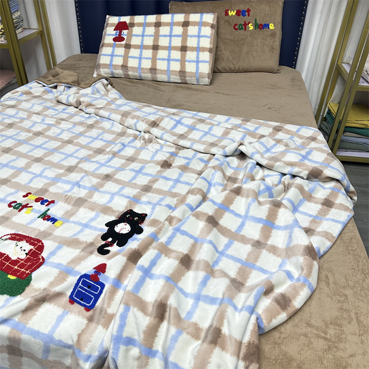 冬季加厚保暖牛奶绒四件套立体刺绣四件套床单款床笠款保暖套件