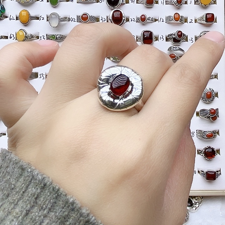 血珀戒指银S925镶嵌天然