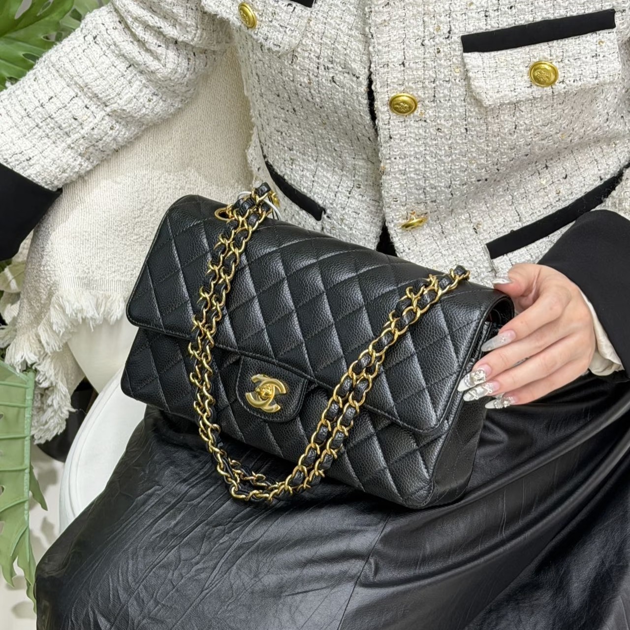 95新 Chanel/香奈儿 cf中号黑金荔枝/优品