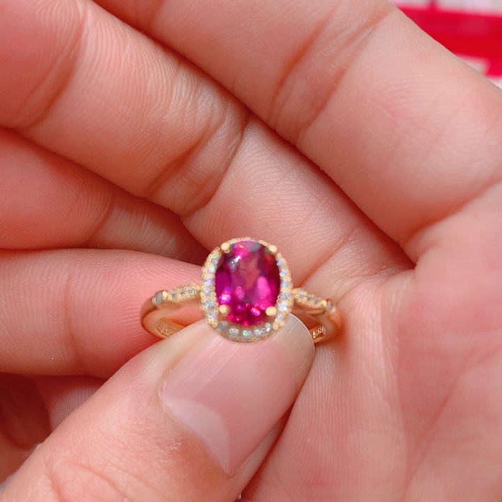 石榴石戒指银S925镶嵌6✖️8