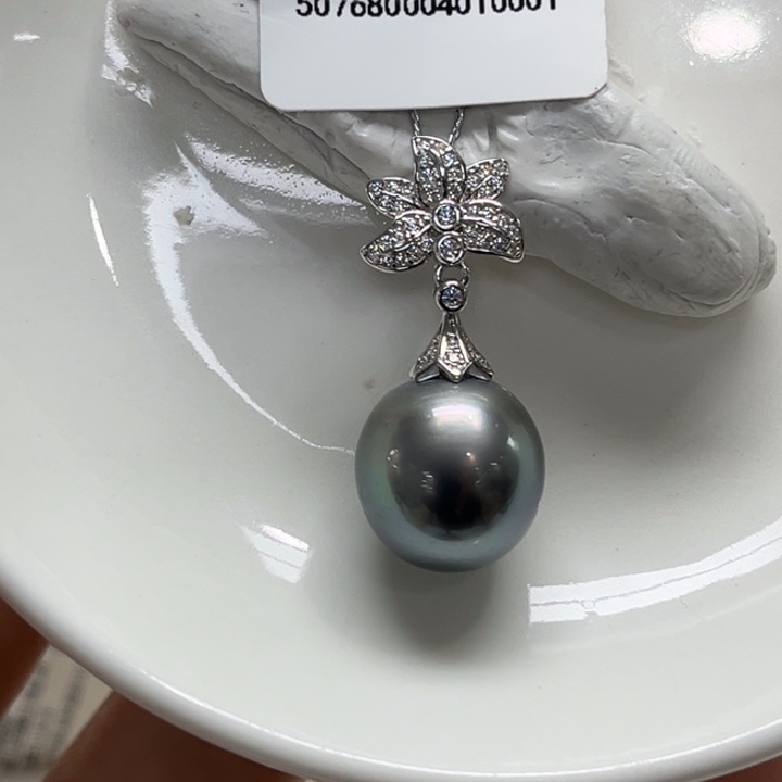 银S925镶嵌吊坠(不含链)海水珍珠13-14mm89号
