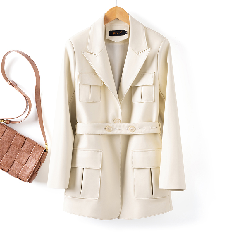 2025新款真皮皮衣女中长款绵羊皮风衣复古港风收腰皮夹克法式外套