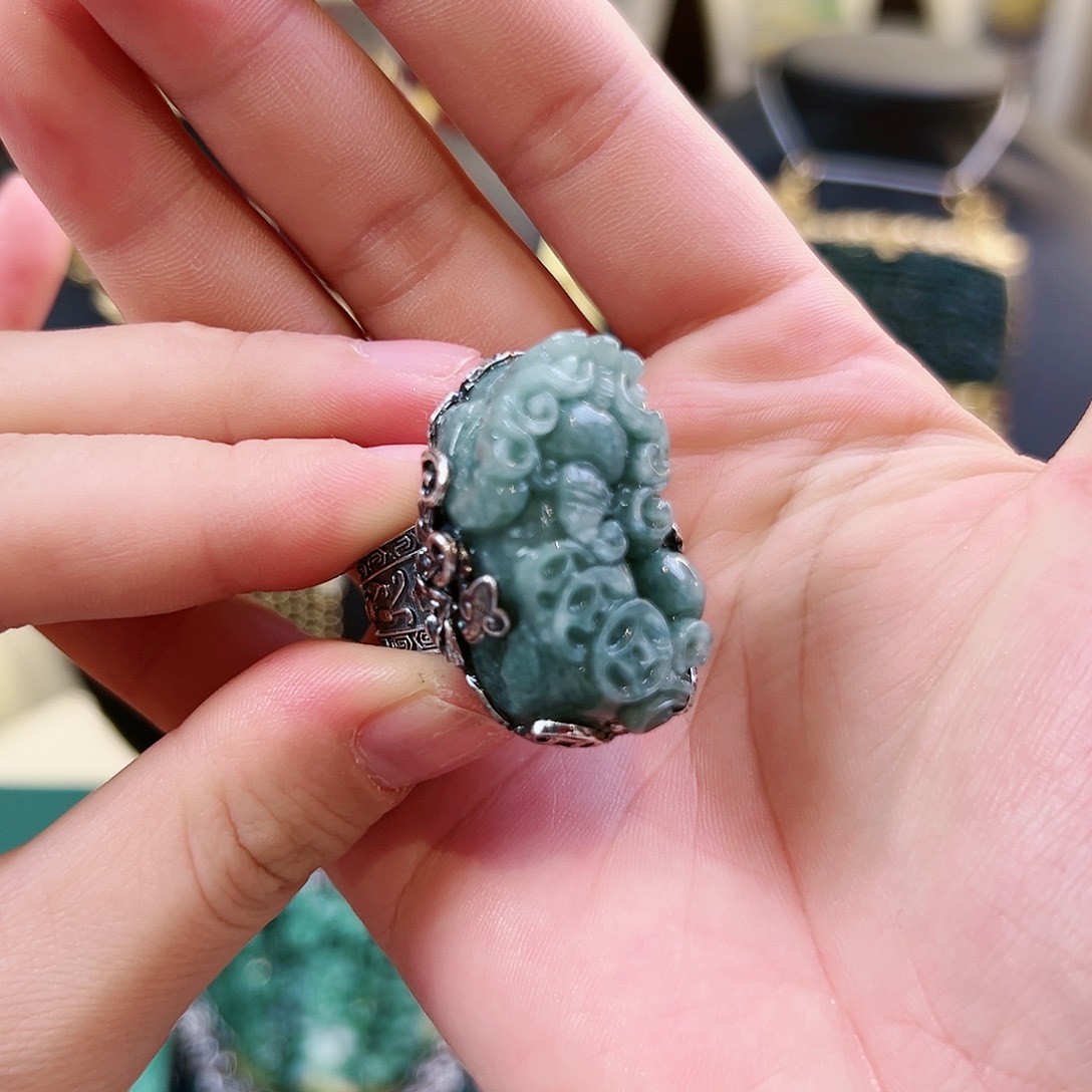 翡翠银S925镶嵌戒指戒指