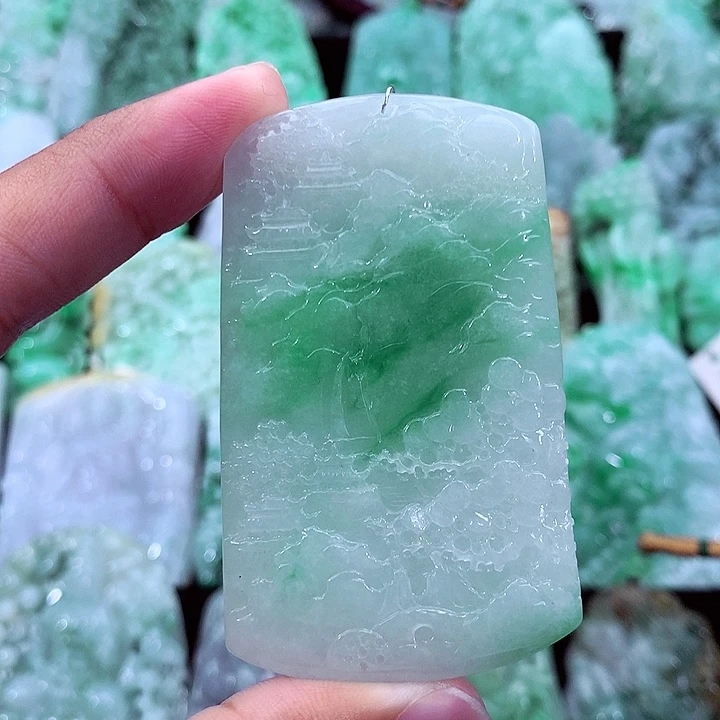 天然A货翡翠山水牌
