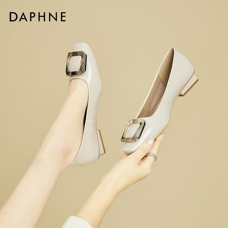 达芙妮粗跟高跟鞋女2025新款女鞋配裙子的单鞋皮鞋女鞋法式小跟鞋