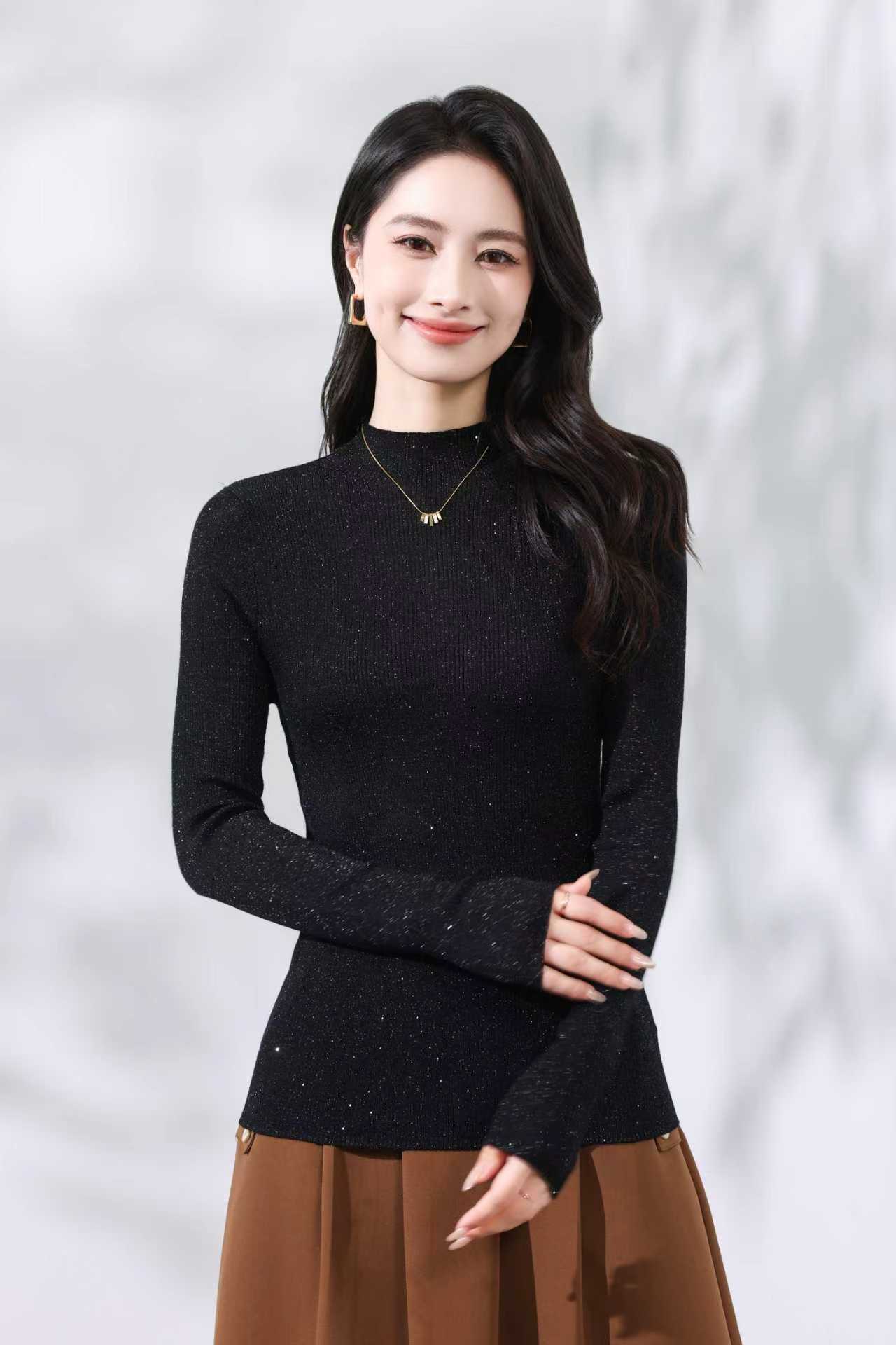 半高领针织衫珠片精纺打底衫打底衫秋冬修身女士77140