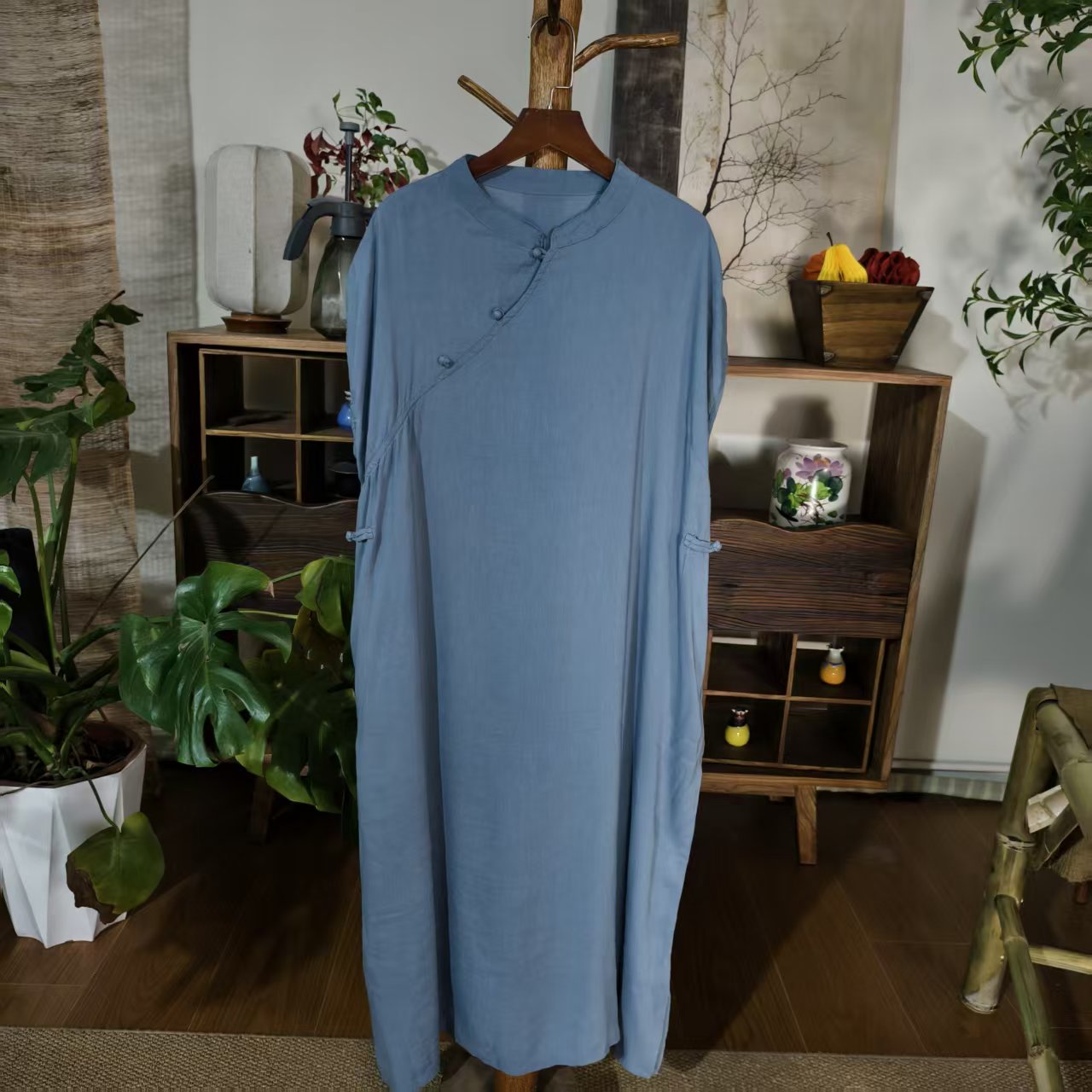 【大梅子推荐】设计款亚麻蘑菇扣连衣裙MXA8399