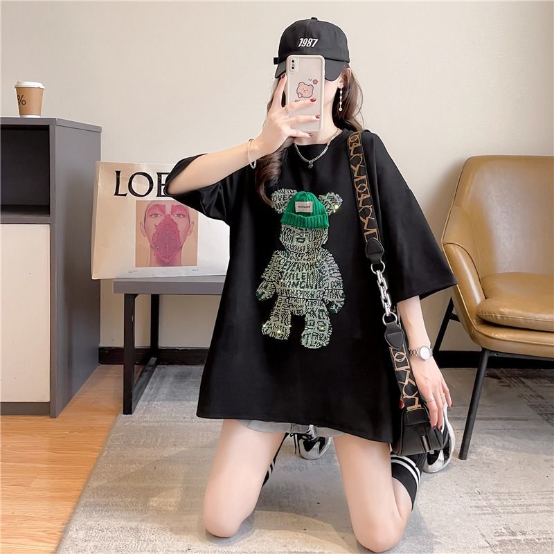 斤短袖T恤女装宽松显瘦mm300胖胖妹妹夏装上衣2024年休闲大码新款