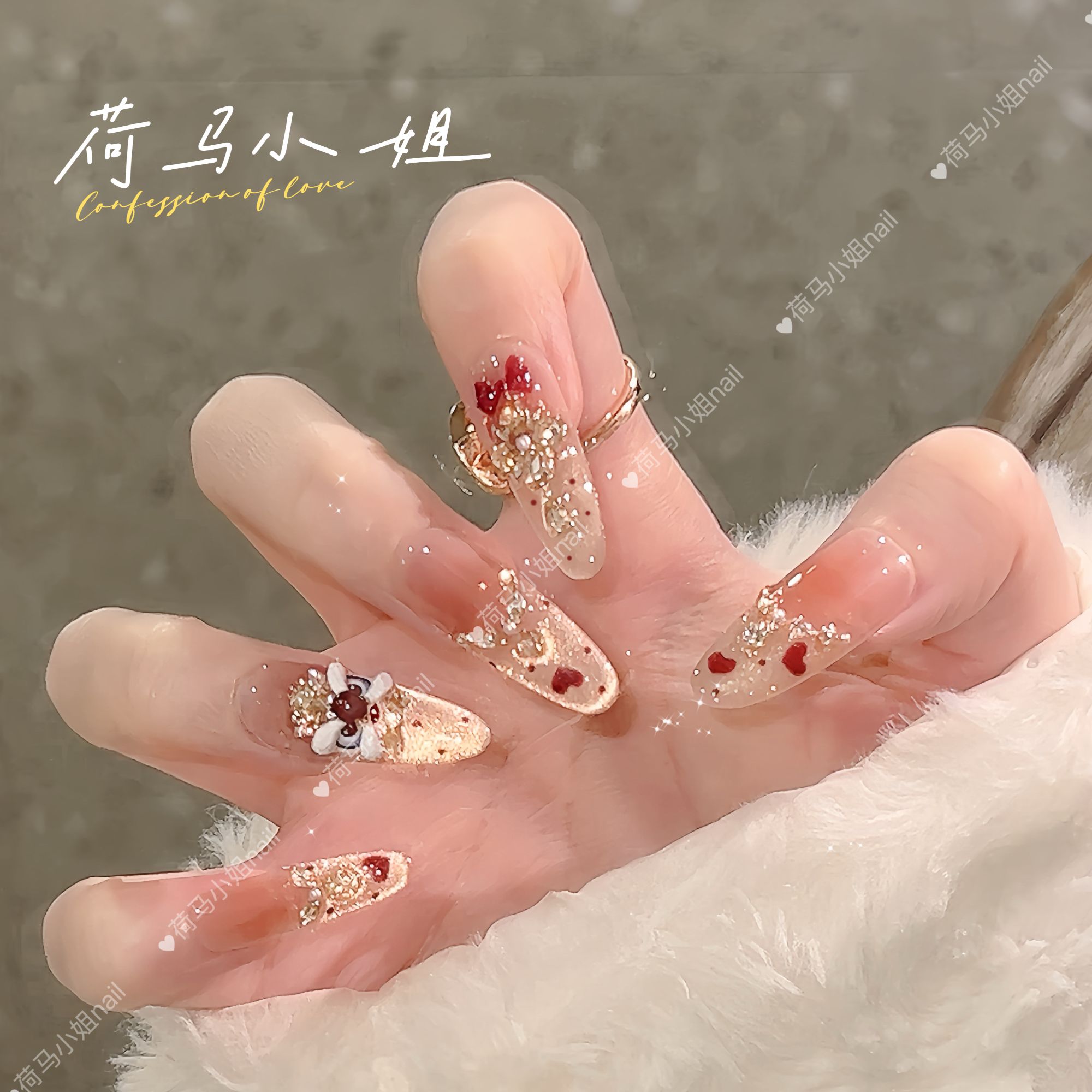 【心悦醒狮】新年战甲秋冬美拉德豹爱心猫眼锆石满钻醒狮美甲可拆卸