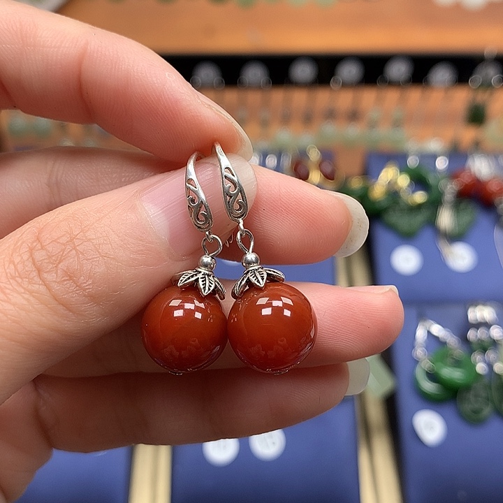 玛瑙/玉髓银S925镶嵌耳饰12左右