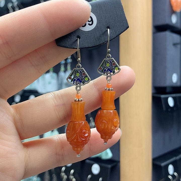 翡翠耳饰银S925镶嵌55555