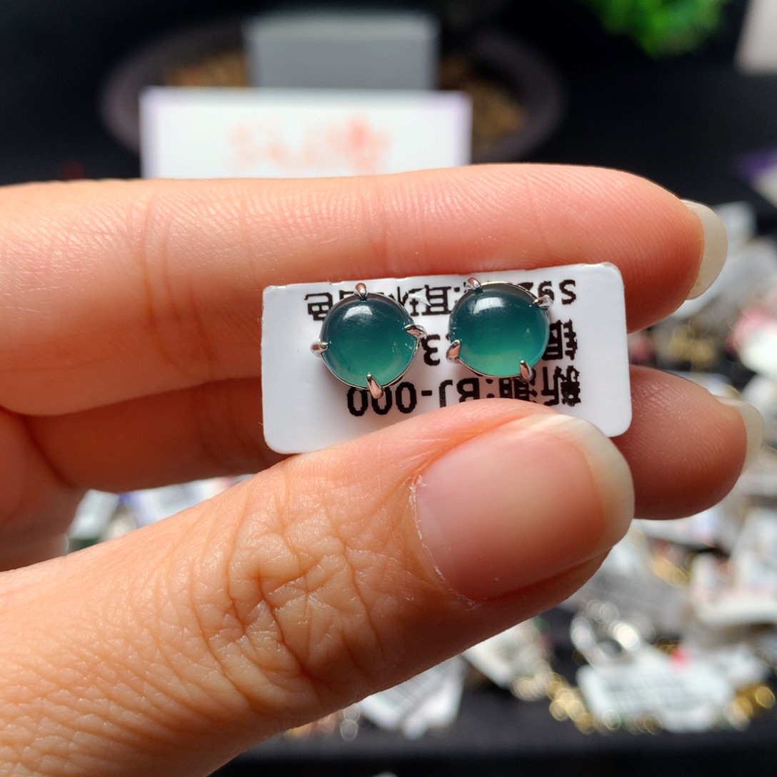 翡翠戒指银S925镶嵌天然翡翠天然翡翠耳饰