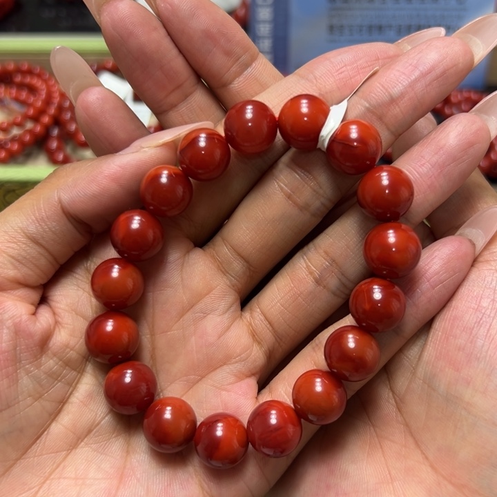 未镶嵌手串南红玛瑙玫瑰红双色 约12.2mm 半山水毕业