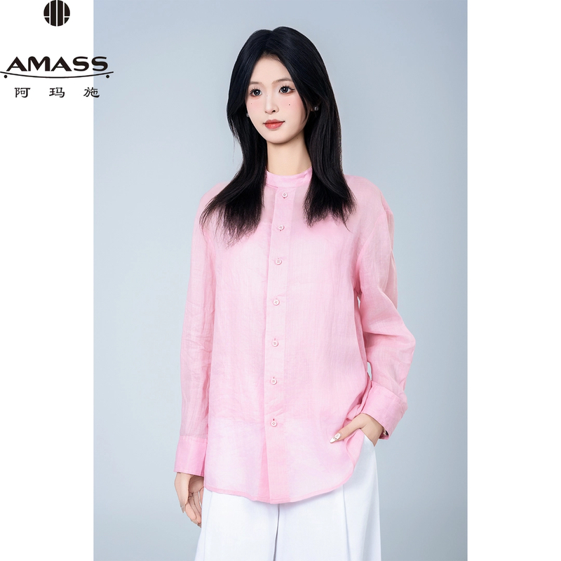 AMASS/阿玛施新中式春夏新款休闲百搭立领纯色衬衫上衣女 5301046