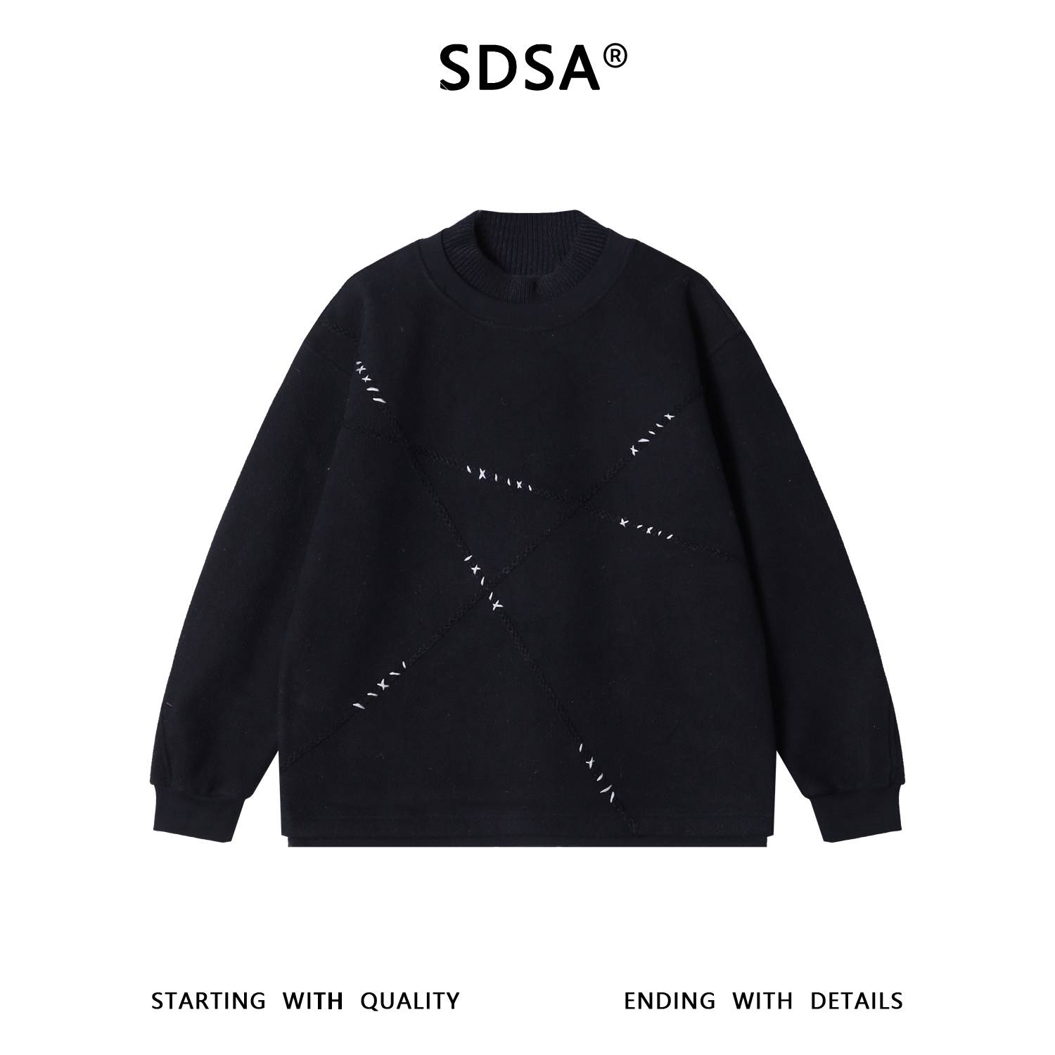 SDSA男士秋冬新款痞帅男装撞色缝线拼接立领卫衣百搭时尚宽松上衣