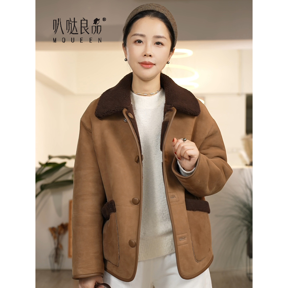 【叭哒不惑】吉普赛 羊皮毛一体两面穿外套复古风保暖上衣女秋冬