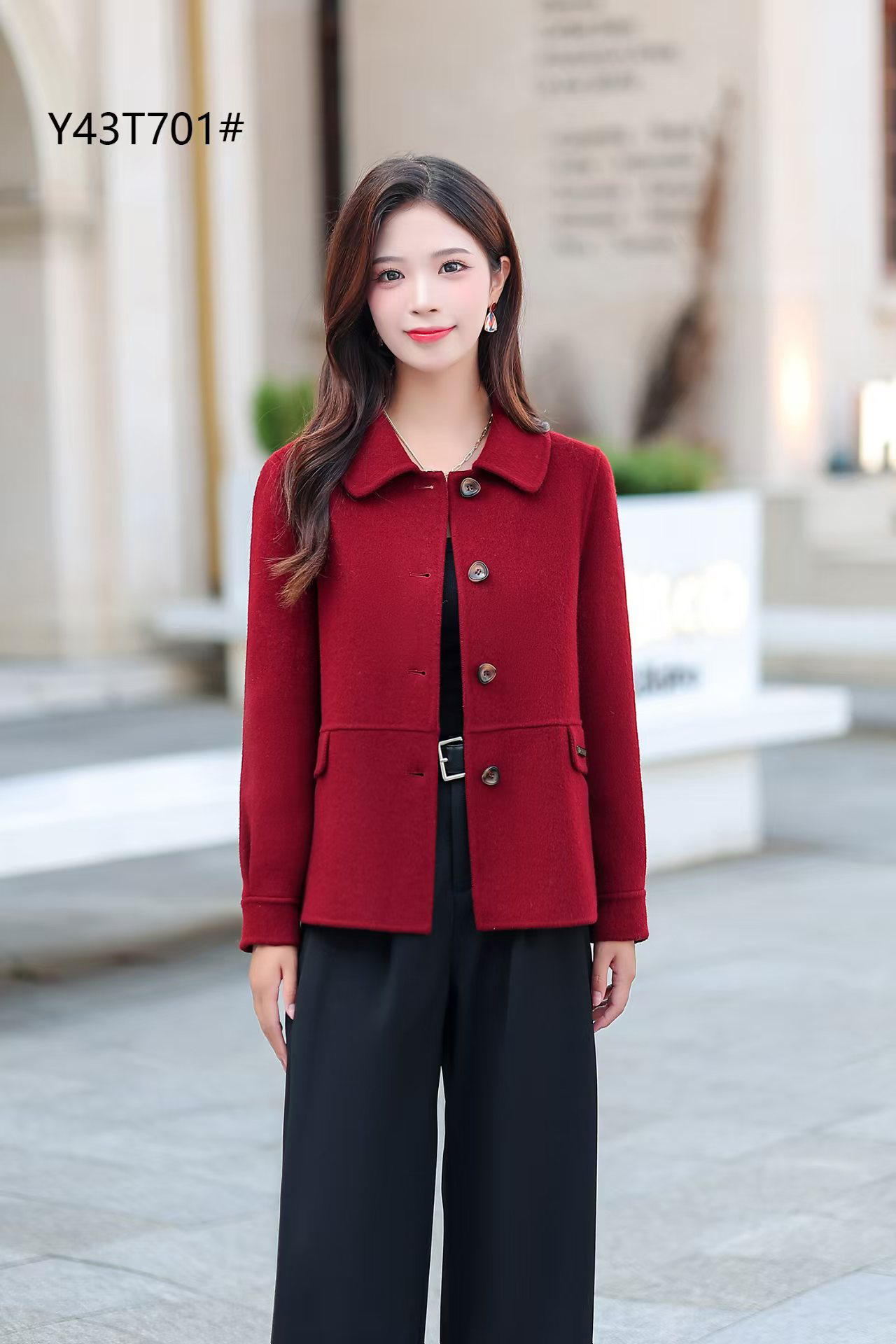 王荣女装扣子短款双面