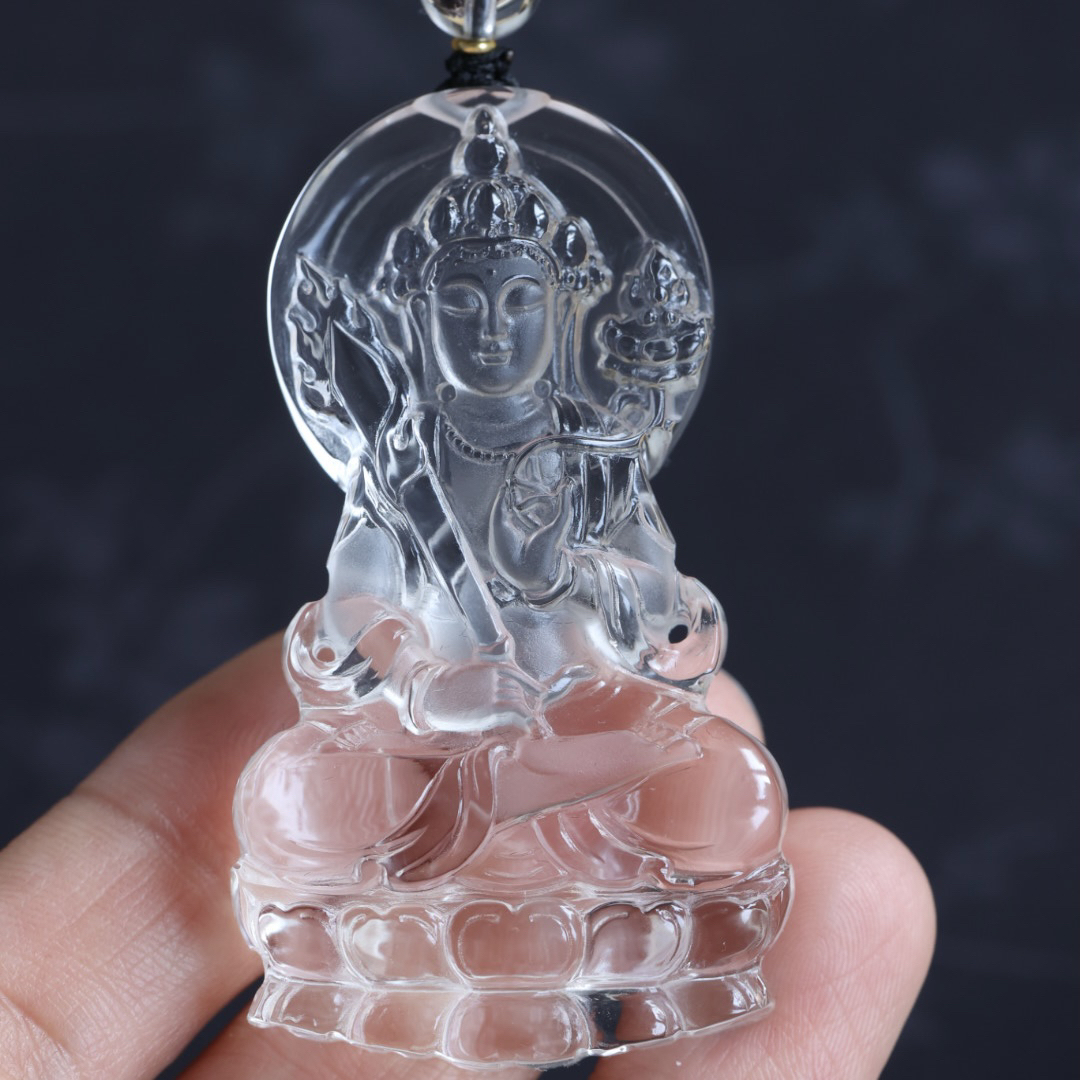 精品天然白水晶吊坠手工雕刻