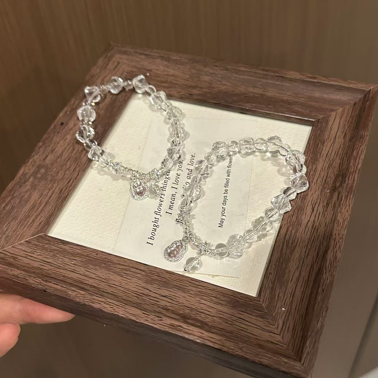 S672 白水方糖粉葫芦设计款手串 均有瑕 多样性发一