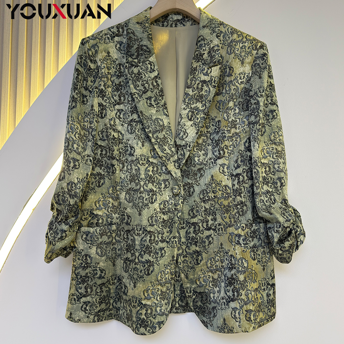 设计师春夏新款韩版复古提花气质长袖百搭女士时尚西服外套K17-1