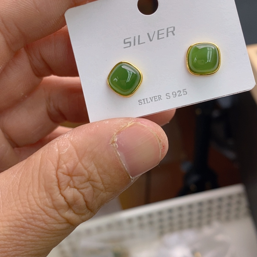 和田玉（碧玉）颈饰银S925镀金镶嵌