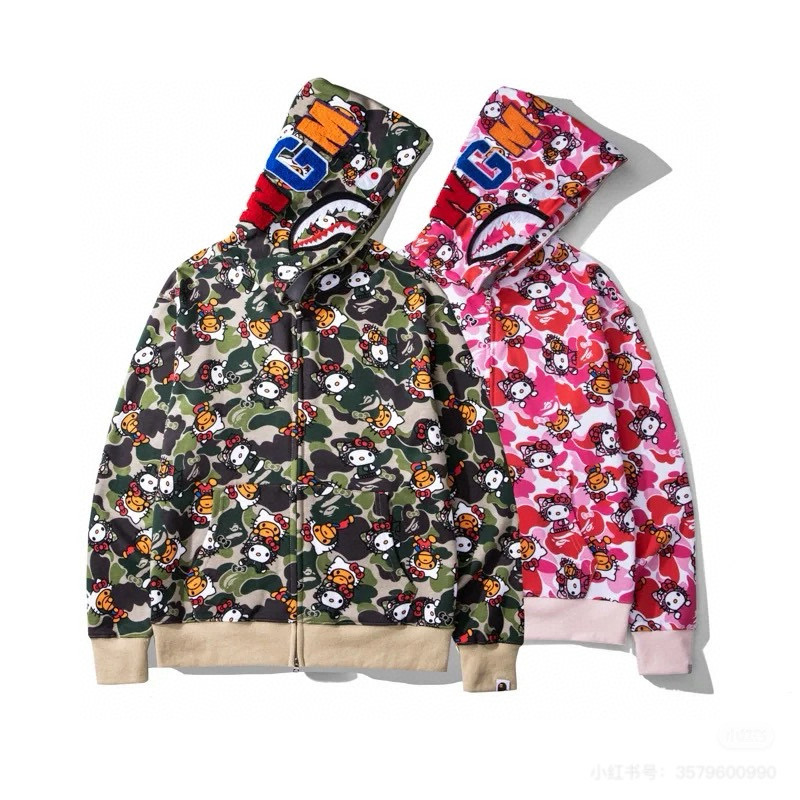 未拆封   全新日版BAPE/男装25春夏迷彩鲨鱼针织连帽卫衣外套开衫