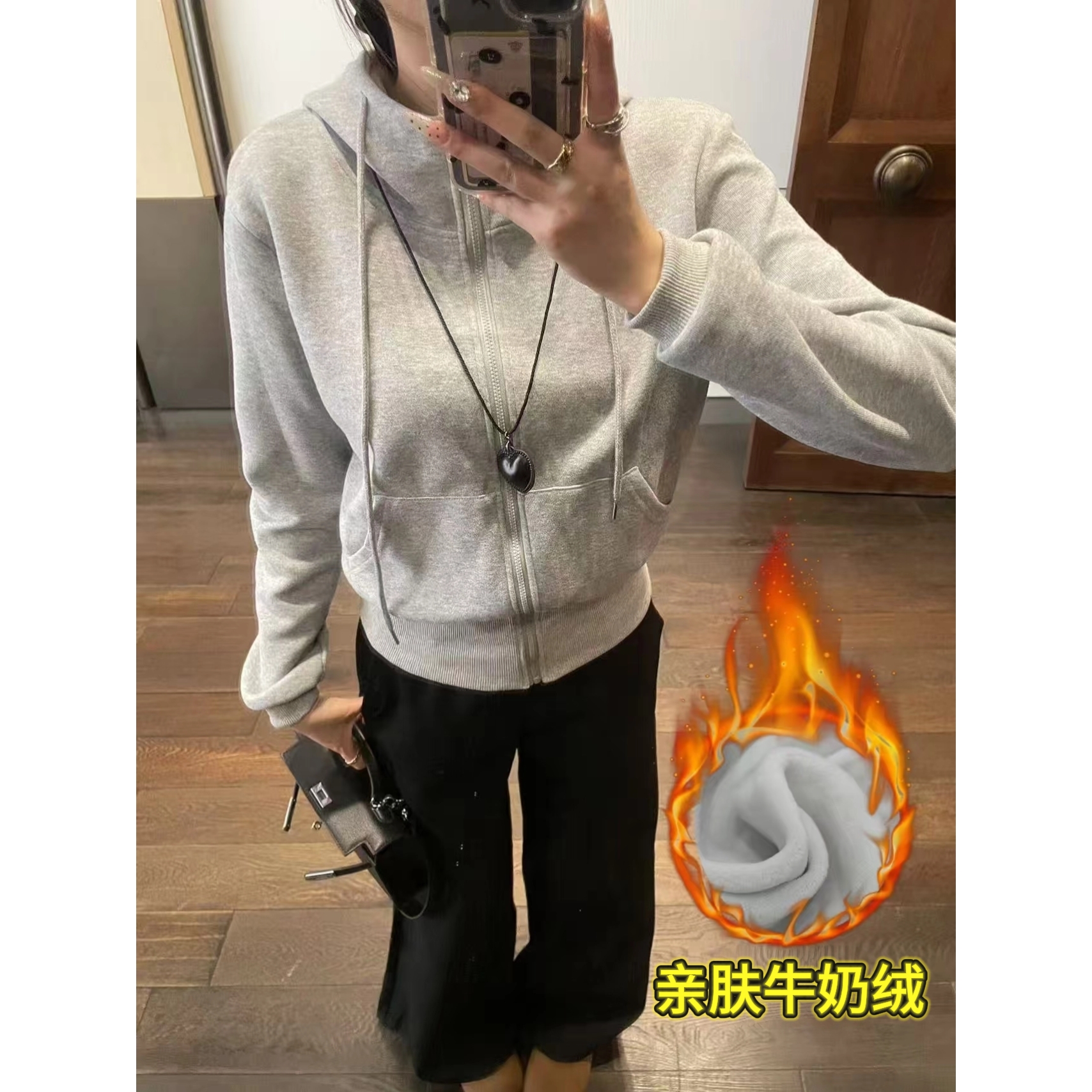 百搭！正肩抽绳连帽卫衣女秋冬季韩版修身显瘦加绒/薄款外套卫衣女