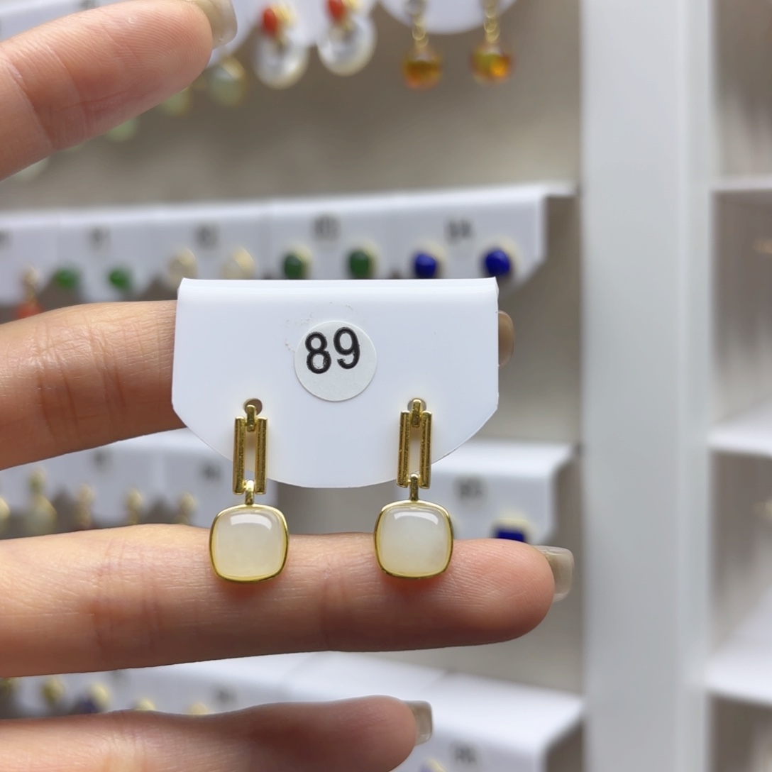 和田玉银S925镶嵌耳饰