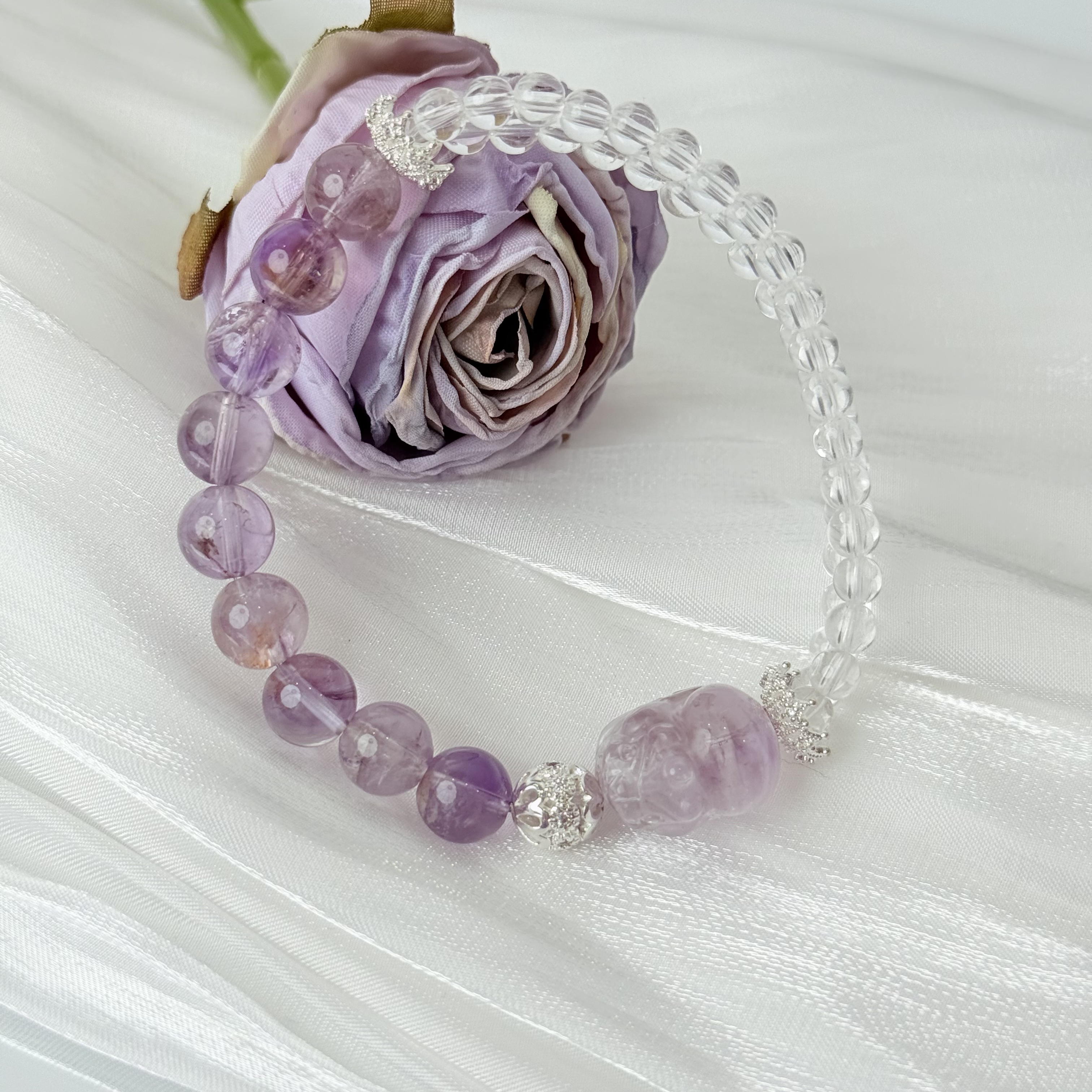 【2247 原地起飞】白水晶紫水晶手串4-8mm面小仙多样性发其一Z